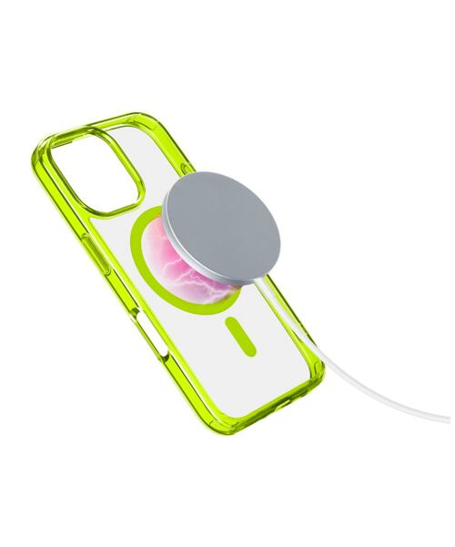 Zadní kryt Cellularline Iconic Mag s podporou Magsafe pro Apple iPhone 16 Pro Max, čirý / limetkový