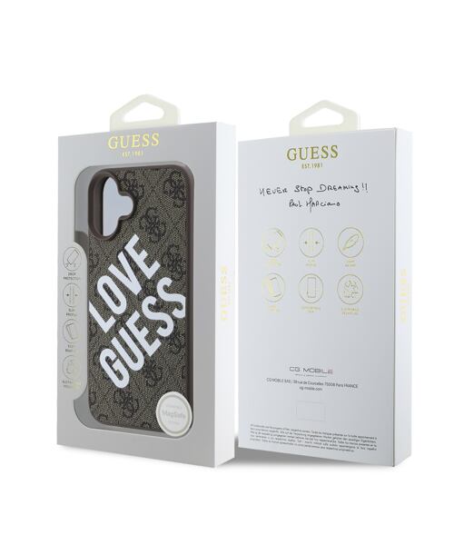 Guess PU Leather 4G Big Love Logo MagSafe Zadní Kryt pro iPhone 16 Brown