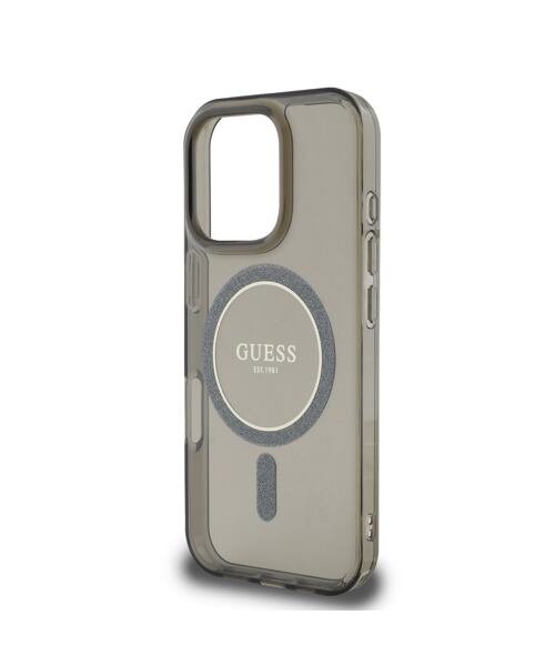 Guess IML Glitter Ring MagSafe Zadní Kryt pro iPhone 16 Pro Black