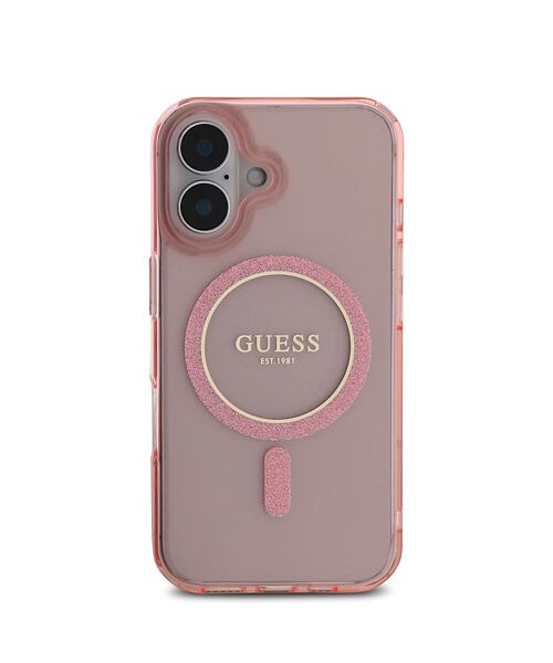 Guess IML Glitter Ring MagSafe Zadní Kryt pro iPhone 16 Pink