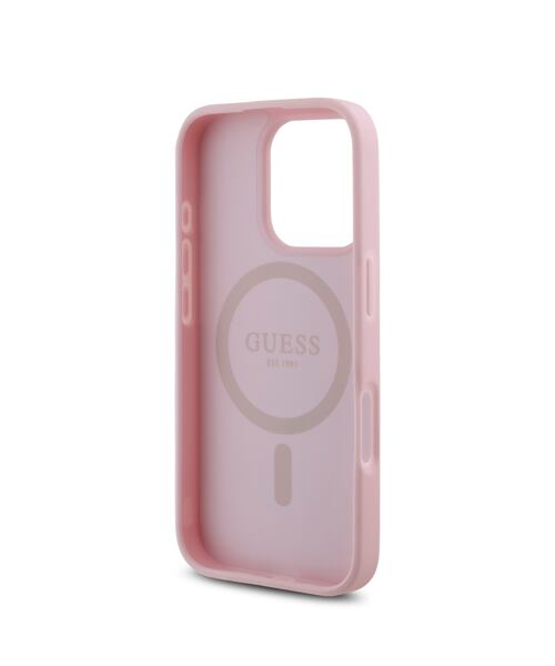 Guess PU Grained 4G Small Metal Logo MagSafe Zadní Kryt pro iPhone 16 Pro Max Pink