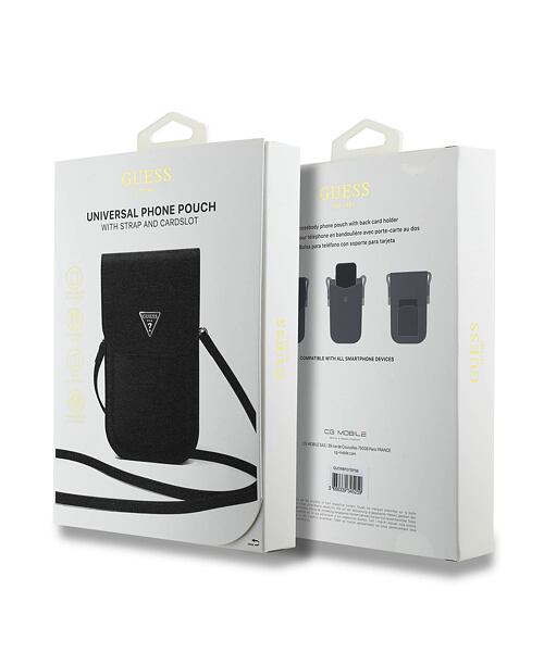 Guess PU Grained Triangle Logo Taška na Telefon Black