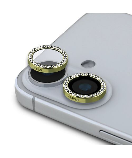 Guess Fixed Glitter Ochrana Čoček pro iPhone 16/16 Plus Gold