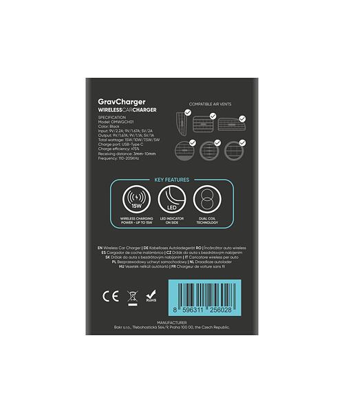 OBAL:ME GravCharger Bezdrátový Nabíjecí Držák do Auta 15W Black