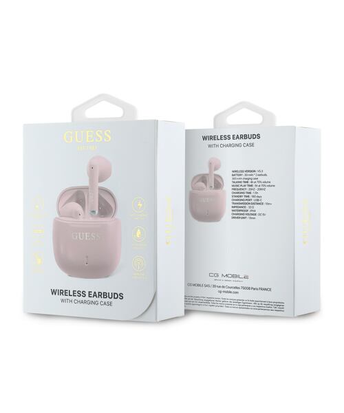 Guess Printed Classic Logo TWS Bezdrátová Sluchátka Pink