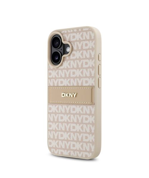 DKNY PU Leather Repeat Pattern Tonal Stripe Zadní Kryt pro iPhone 16 Plus Pink