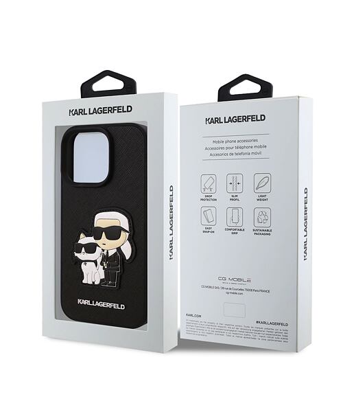 Karl Lagerfeld PU Saffiano Karl and Choupette Zadní Kryt pro iPhone 16 Pro Max Black