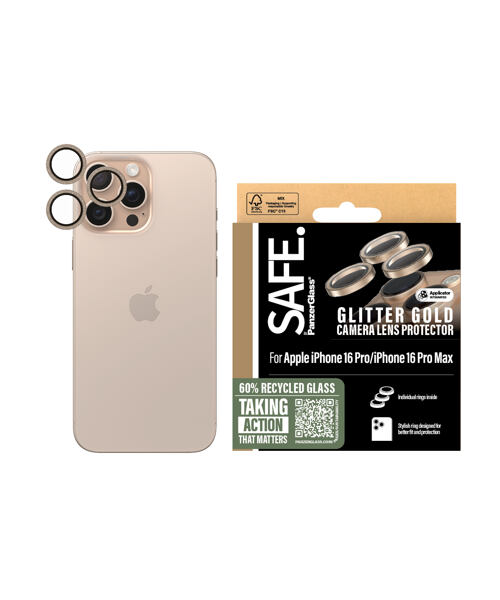 PanzerGlass® SAFE Camera Apple iPhone 16 Pro/15 Pro/16 Pro Max/15 Pro Max třpytivě zlaté HoOps™