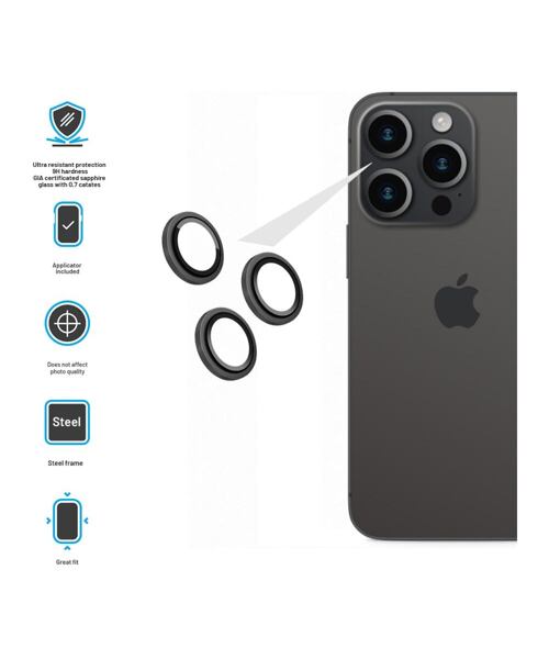 Safírová ochrana čoček fotoaparátů FIXED Sapphire Camera Glass pro Apple iPhone 15 Pro/15 Pro Max, č