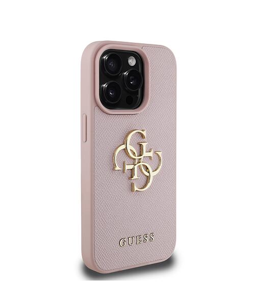 Guess PU Grained 4G Metal Logo Zadní Kryt pro iPhone 15 Pro Max Pink