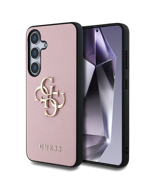 Guess PU Grained 4G Metal Logo Zadní Kryt pro Samsung Galaxy S25+ Pink