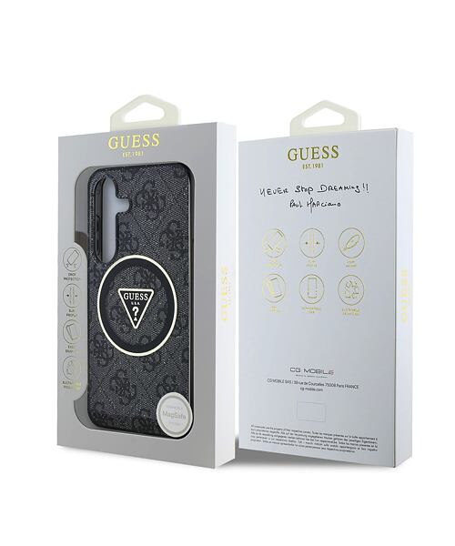 Guess IML 4G Glitter and Triangle Logo MagSafe Zadní Kryt pro Samsung Galaxy S25+ Black