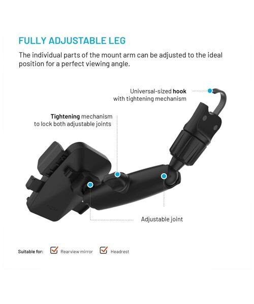 Univerzální držák do auta FIXED Iconiq Mirror s nohou na zpětné zrcátko, černý