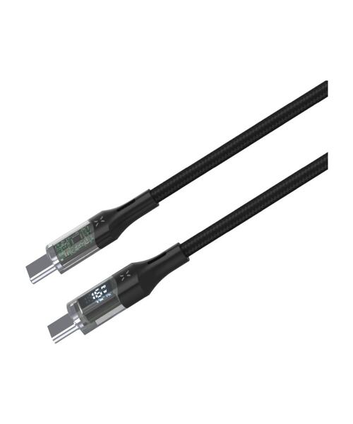 Nabíjecí a datový kabel FIXED s displejem s konektory USB-C/USB-C a podporou PD, 2m, USB 2.0, 100W,