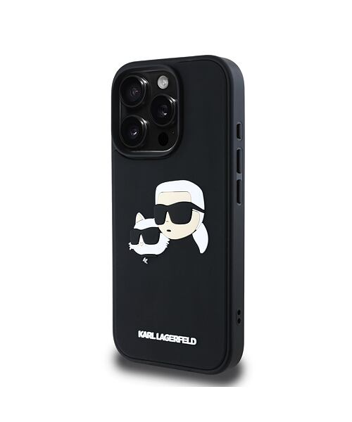 Karl Lagerfeld 3D Rubber Double Heads Zadní Kryt pro iPhone 16 Pro Black