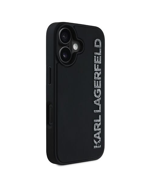 Karl Lagerfeld 3D Rubber Glitter Logo Zadní Kryt pro iPhone 16 Black