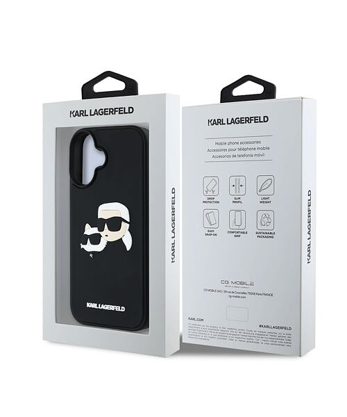 Karl Lagerfeld 3D Rubber Double Heads Zadní Kryt pro iPhone 16 Black
