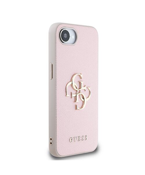 Guess PU Grained 4G Metal Logo Zadní Kryt pro iPhone 16e Pink