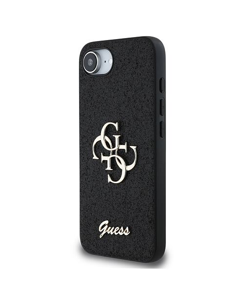 Guess PU Fixed Glitter 4G Metal Logo Zadní Kryt pro iPhone 16e Black
