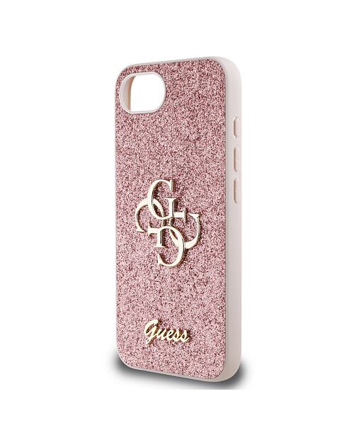 Guess PU Fixed Glitter 4G Metal Logo Zadní Kryt pro iPhone 16e Pink