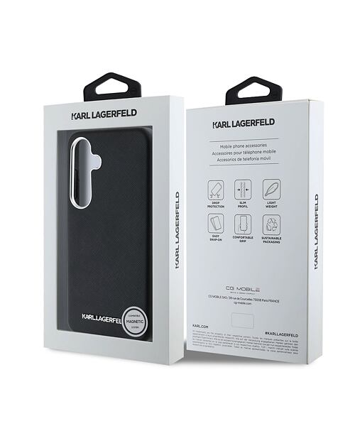 Karl Lagerfeld PU Saffiano Metal Logo and Frame Zadní Kryt pro Samsung Galaxy S25+ Black