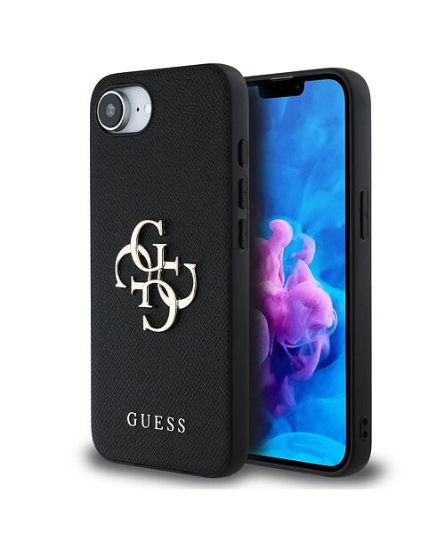 Guess PU Grained 4G Metal Logo Zadní Kryt pro iPhone 16e Black