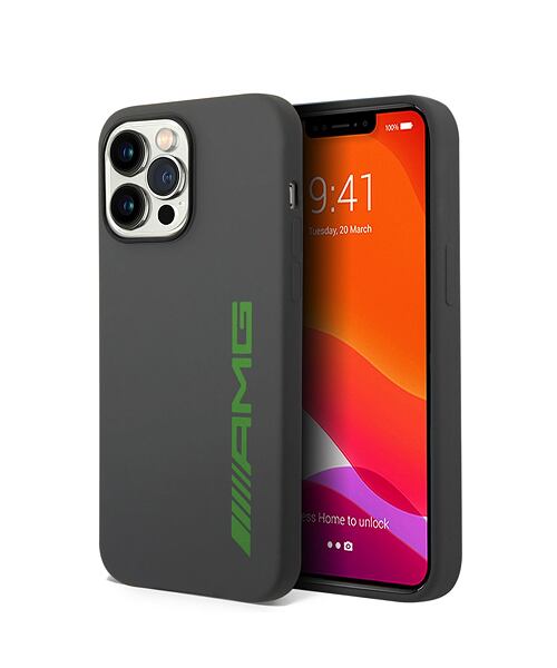 AMG Liquid Silicone Green Logo Zadní Kryt pro iPhone 14 Pro Max Grey
