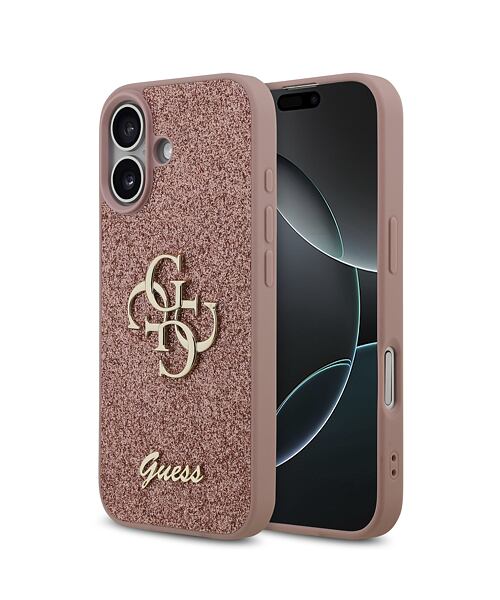 Guess PU Fixed Glitter 4G Metal Logo Zadní Kryt pro iPhone 17 Pink