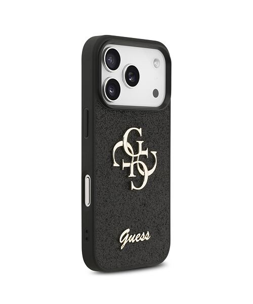 Guess PU Fixed Glitter 4G Metal Logo Zadní Kryt pro iPhone 17 Pro Black