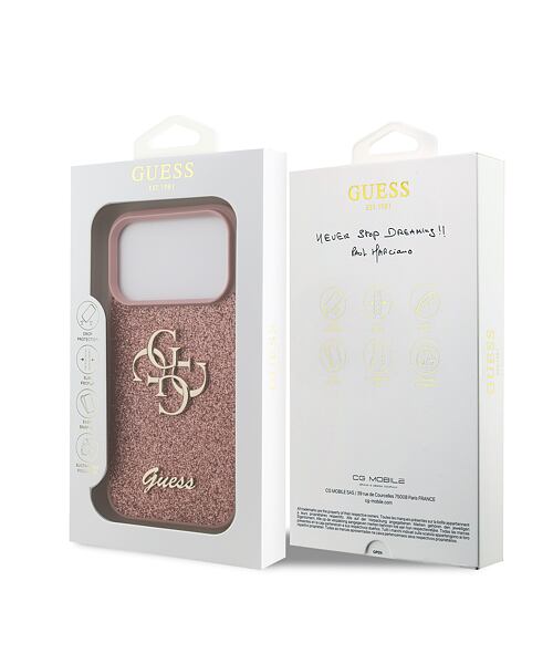 Guess PU Fixed Glitter 4G Metal Logo Zadní Kryt pro iPhone 17 Pro Pink