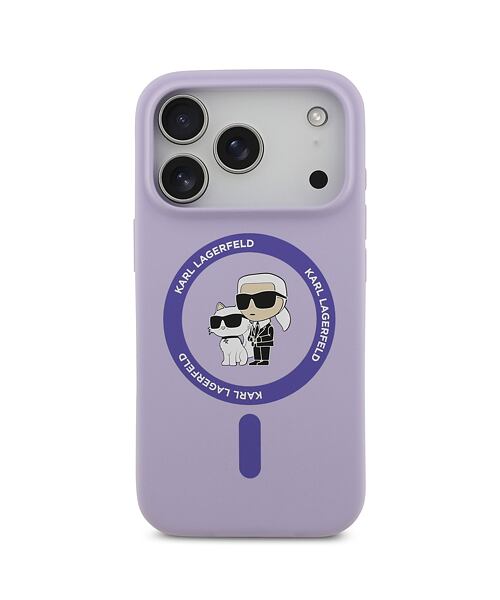 Karl Lagerfeld Liquid Silicone Karl and Choupette MagSafe Zadní Kryt pro iPhone 17 Pro Purple