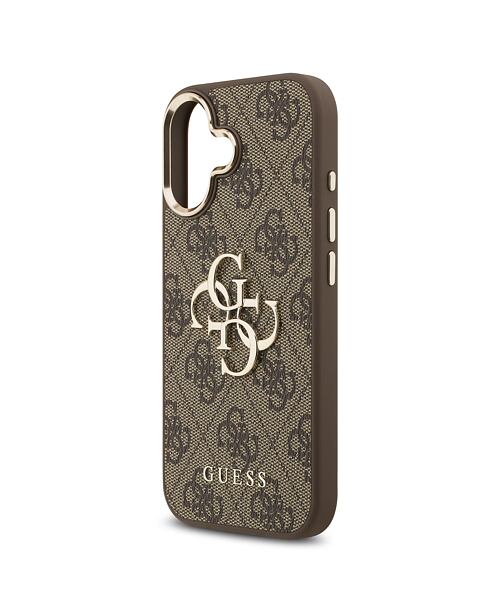 Guess PU Leather 4G Metal Logo Gold Frame Zadní Kryt pro iPhone 17 Brown