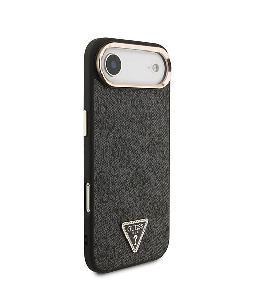 Guess PU Leather 4G Strass Triangle Logo Gold Frame MagSafe Zadní Kryt pro iPhone Air Black