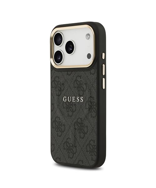 Guess PU Leather 4G Gold Frame MagSafe Zadní Kryt pro iPhone 17 Pro Black