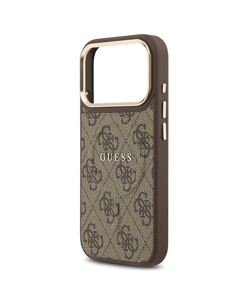 Guess PU Leather 4G Gold Frame MagSafe Zadní Kryt pro iPhone 17 Pro Brown