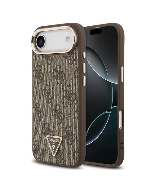 Guess PU Leather 4G Strass Triangle Logo Gold Frame MagSafe Zadní Kryt pro iPhone Air Brown