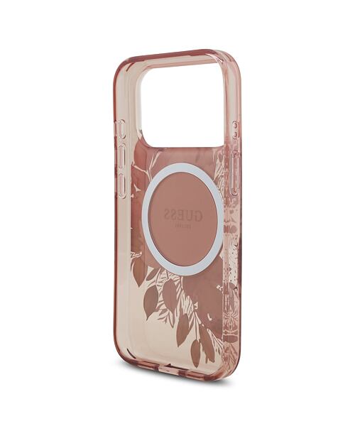 Guess IML Flowers Strap MagSafe Zadní Kryt pro iPhone 17 Pro Pink
