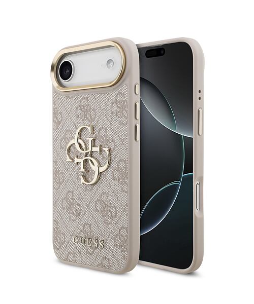 Guess PU Leather 4G Metal Logo Gold Frame Zadní Kryt pro iPhone Air Pink