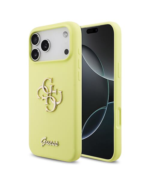 Guess Liquid Silicone 4G Metal Logo Zadní Kryt pro iPhone 17 Pro Max Yellow