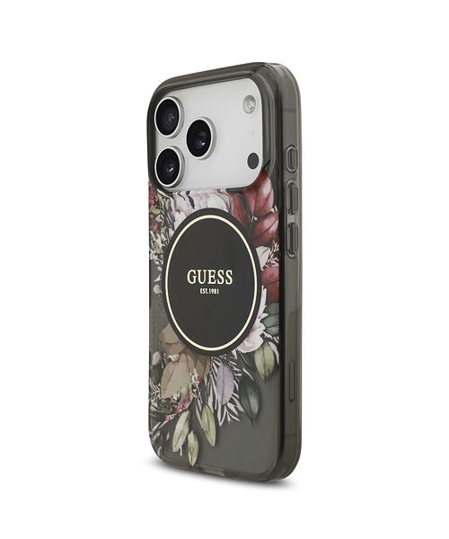 Guess IML Flowers Strap MagSafe Zadní Kryt pro iPhone 17 Pro Black