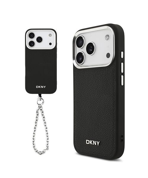 DKNY PU Leather Metal Logo Wrist Chain MagSafe Zadní Kryt pro iPhone 17 Pro Black