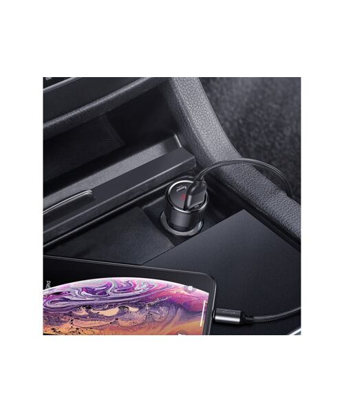 Baseus nabíječka do auta Magic USB-C PD, USB-A 45W s displejem černá