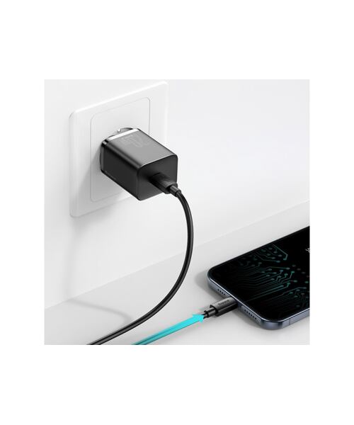 Baseus rychlonabíječka do sítě Super Si USB-C PD QC 20W černá s kabelem USB-C/Lightning 1m