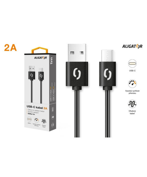 Datový kabel ALIGATOR 2A USB-C 1m, černý