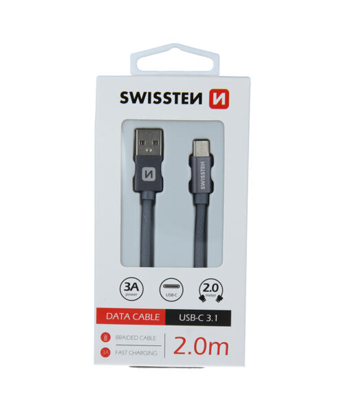 DATOVÝ KABEL SWISSTEN TEXTILE USB / USB-C 2,0 M ČERVENÝ
