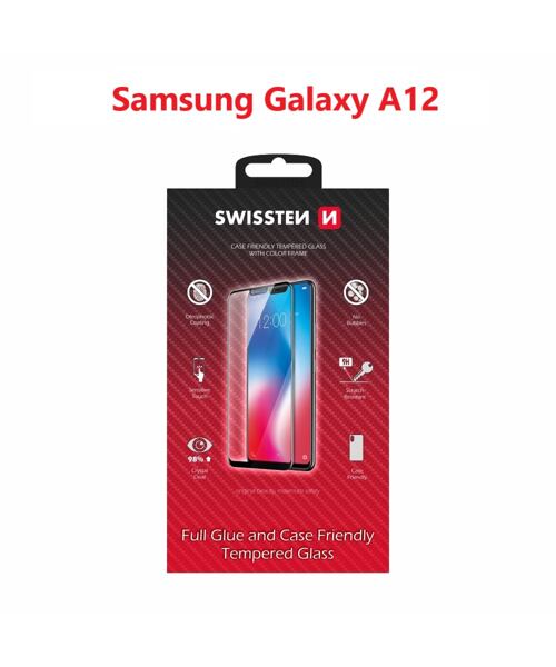 SKLO SWISSTEN FULL GLUE, COLOR FRAME, CASE FRIENDLY PRO SAMSUNG A125 GALAXY A12 ČERNÉ