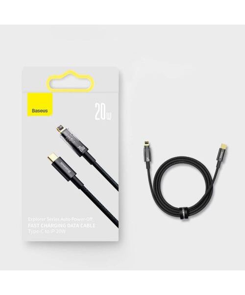 Baseus Type-C to Lightning Explorer Series Auto Power-Off Fast Charging Data Cable, 20W, 1m Black (C