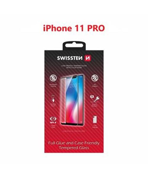 SKLO SWISSTEN FULL GLUE, COLOR FRAME, CASE FRIENDLY PRO APPLE IPHONE 11 PRO ČERNÉ