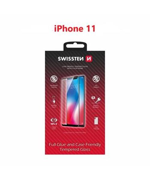 SKLO SWISSTEN FULL GLUE, COLOR FRAME, CASE FRIENDLY PRO APPLE IPHONE 11 ČERNÉ