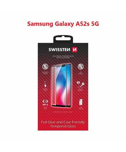 SKLO SWISSTEN FULL GLUE, COLOR FRAME, CASE FRIENDLY PRO SAMSUNG A528 GALAXY A52s 5G ČERNÉ